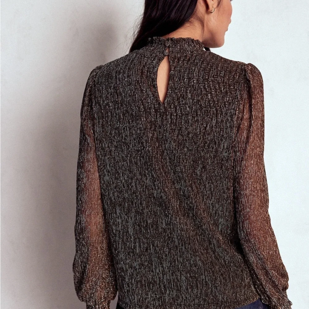 Boden Metallic Bronze High-Neck Blouse US 10